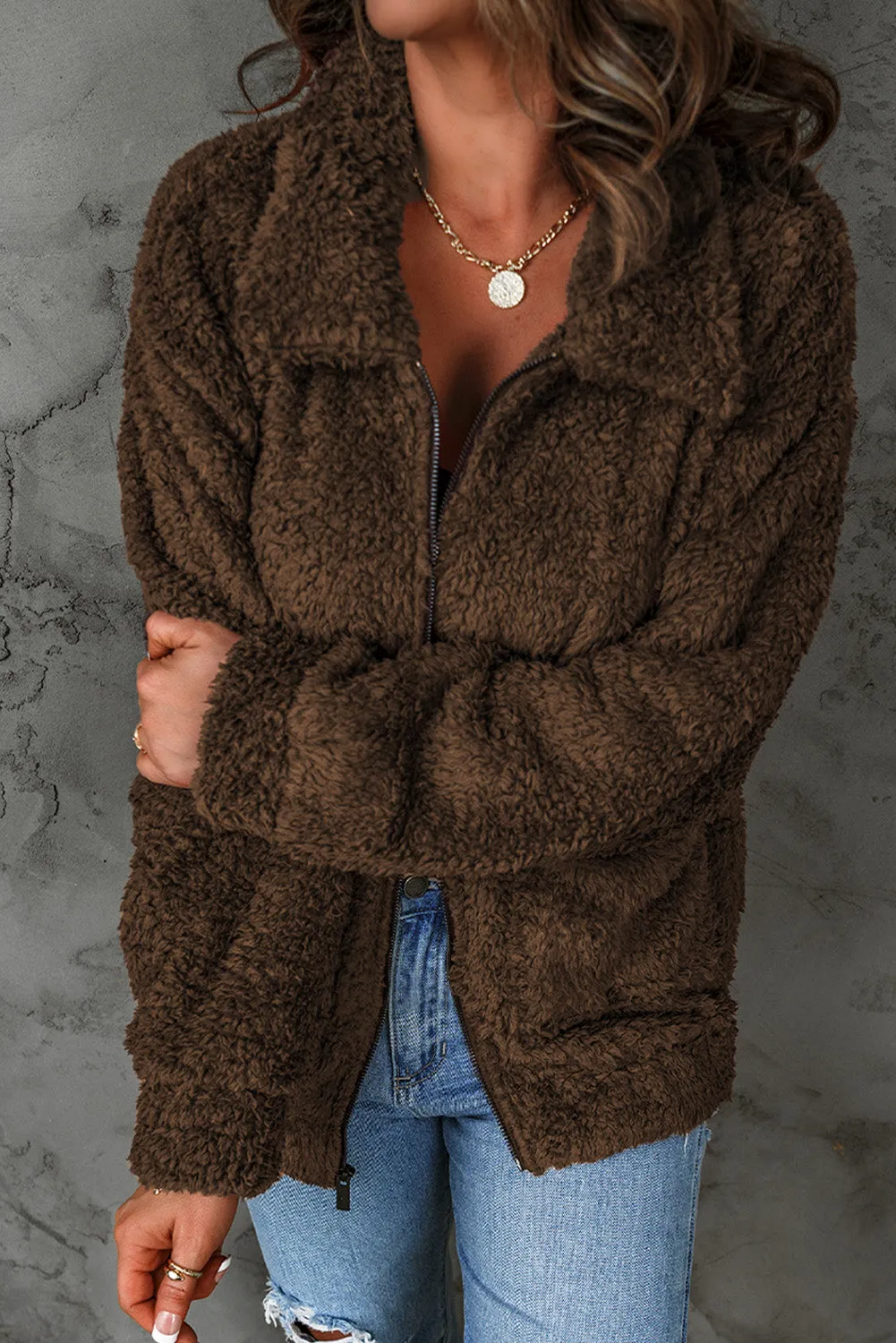 'Isabelle' Zip Up Teddy Jacket with Pockets