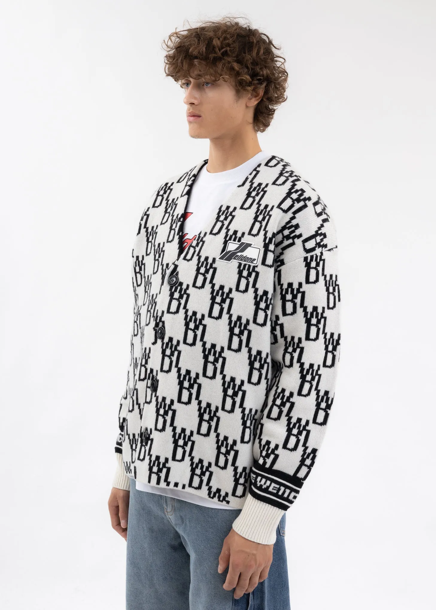 IVORY ENLARGED WD1 JACQUARD CARDIGAN