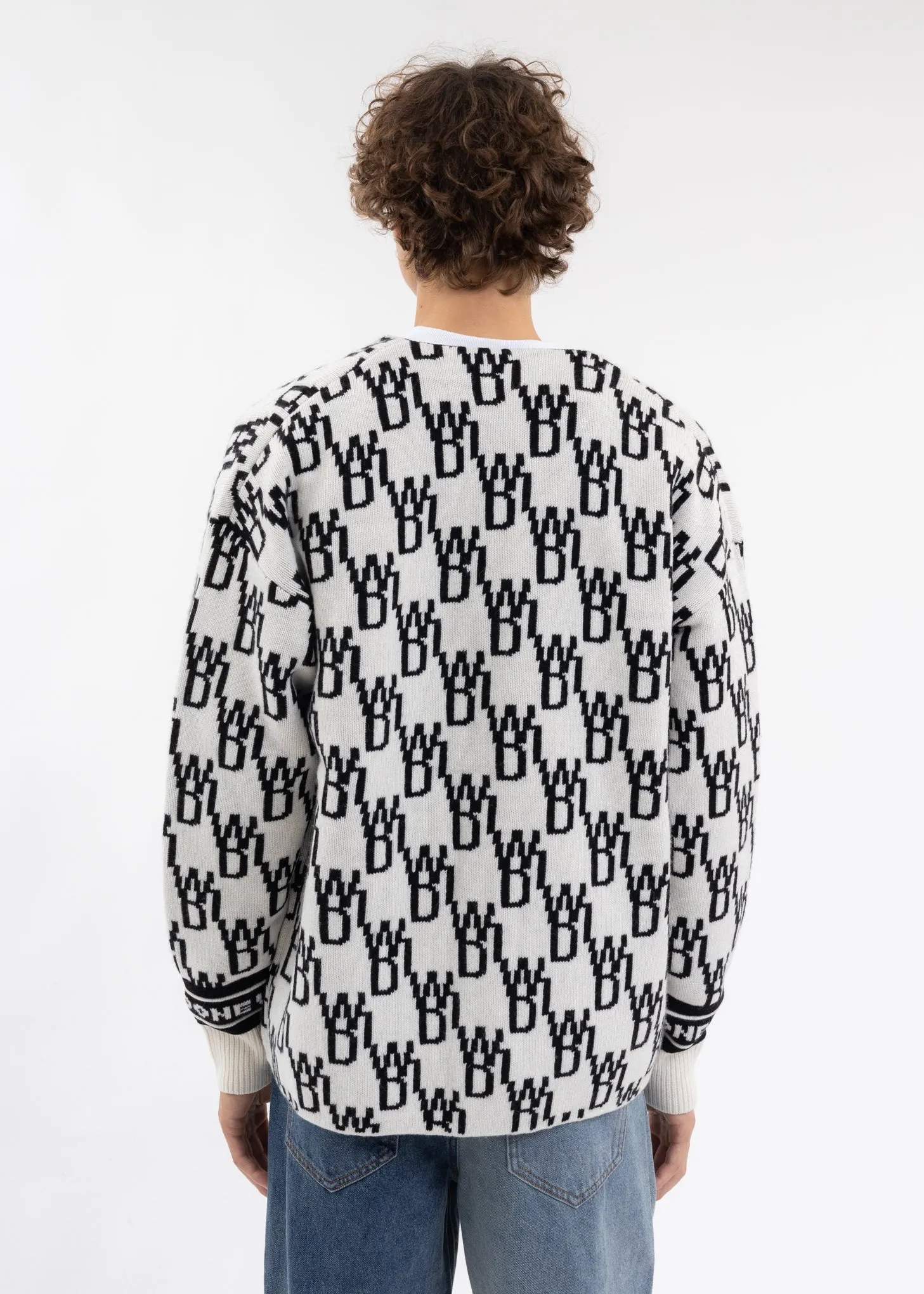 IVORY ENLARGED WD1 JACQUARD CARDIGAN