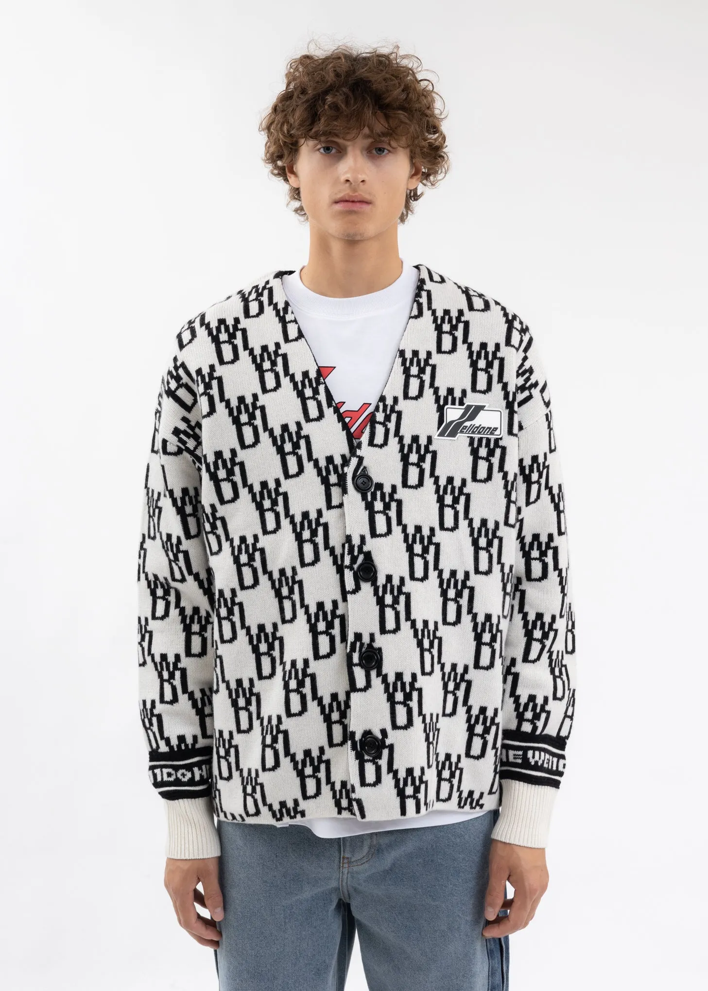 IVORY ENLARGED WD1 JACQUARD CARDIGAN