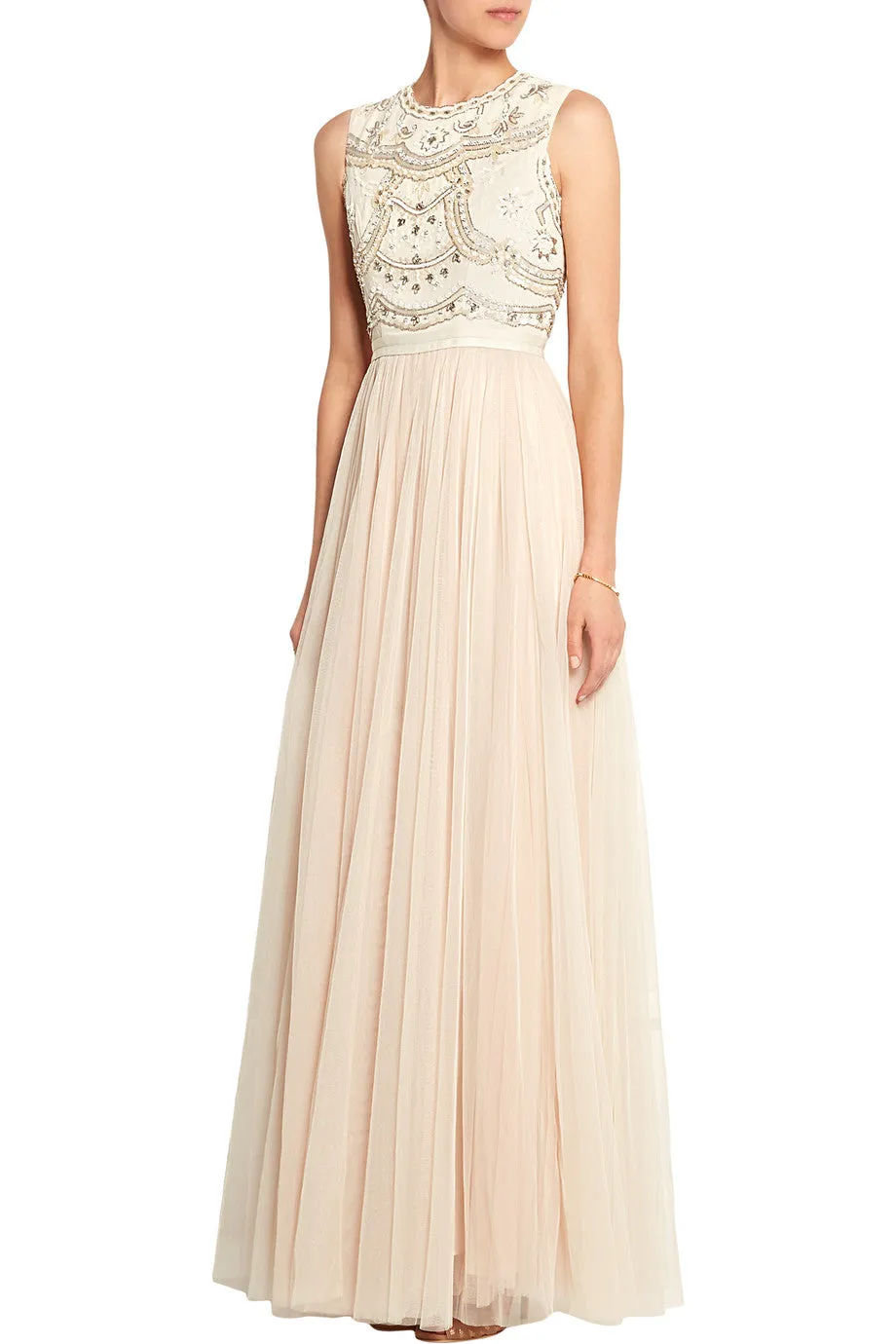 Ivory Sequins Embellished Tulle Gown (UK 6)