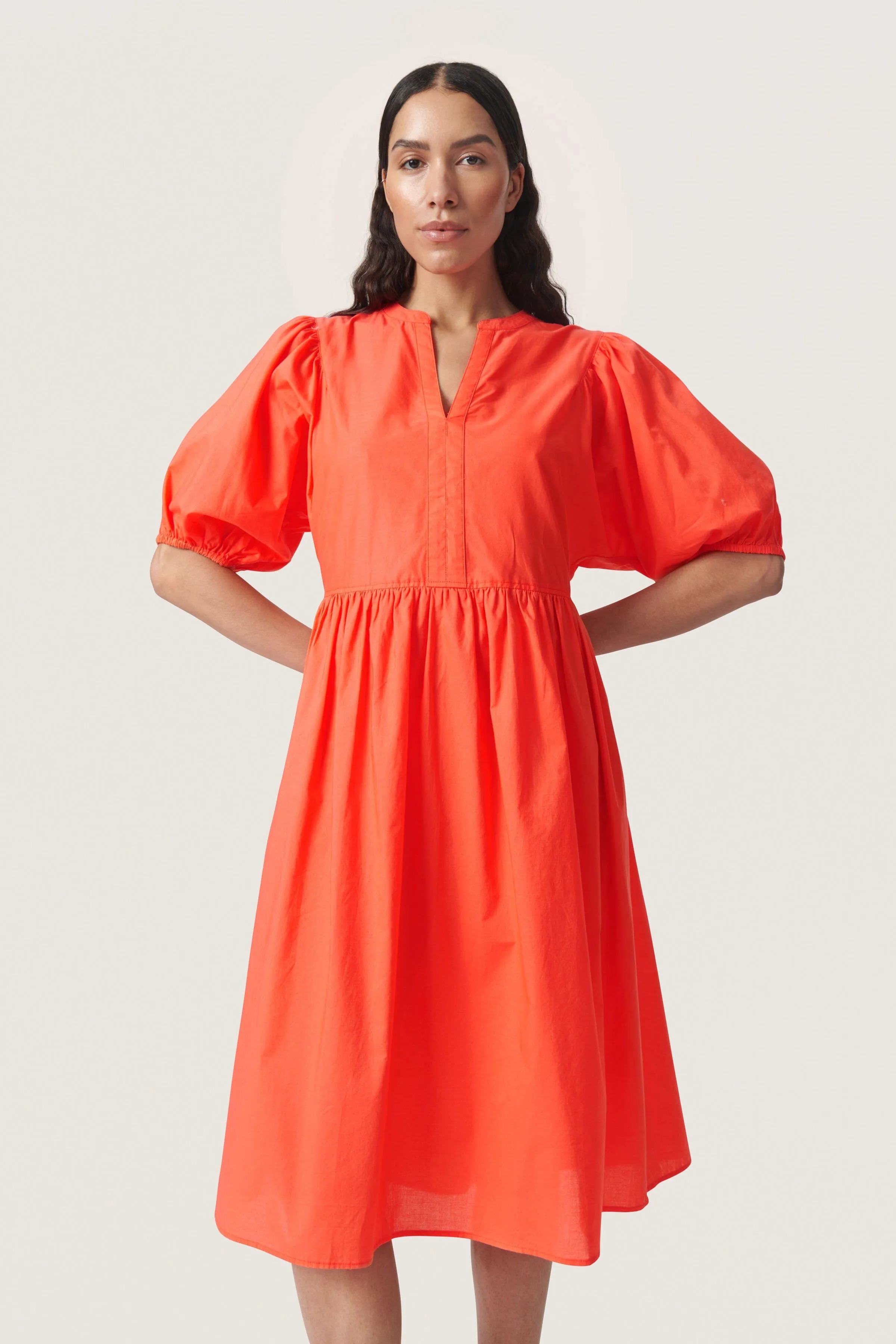 Josie Balloon Sleeve Dress - Hot Coral