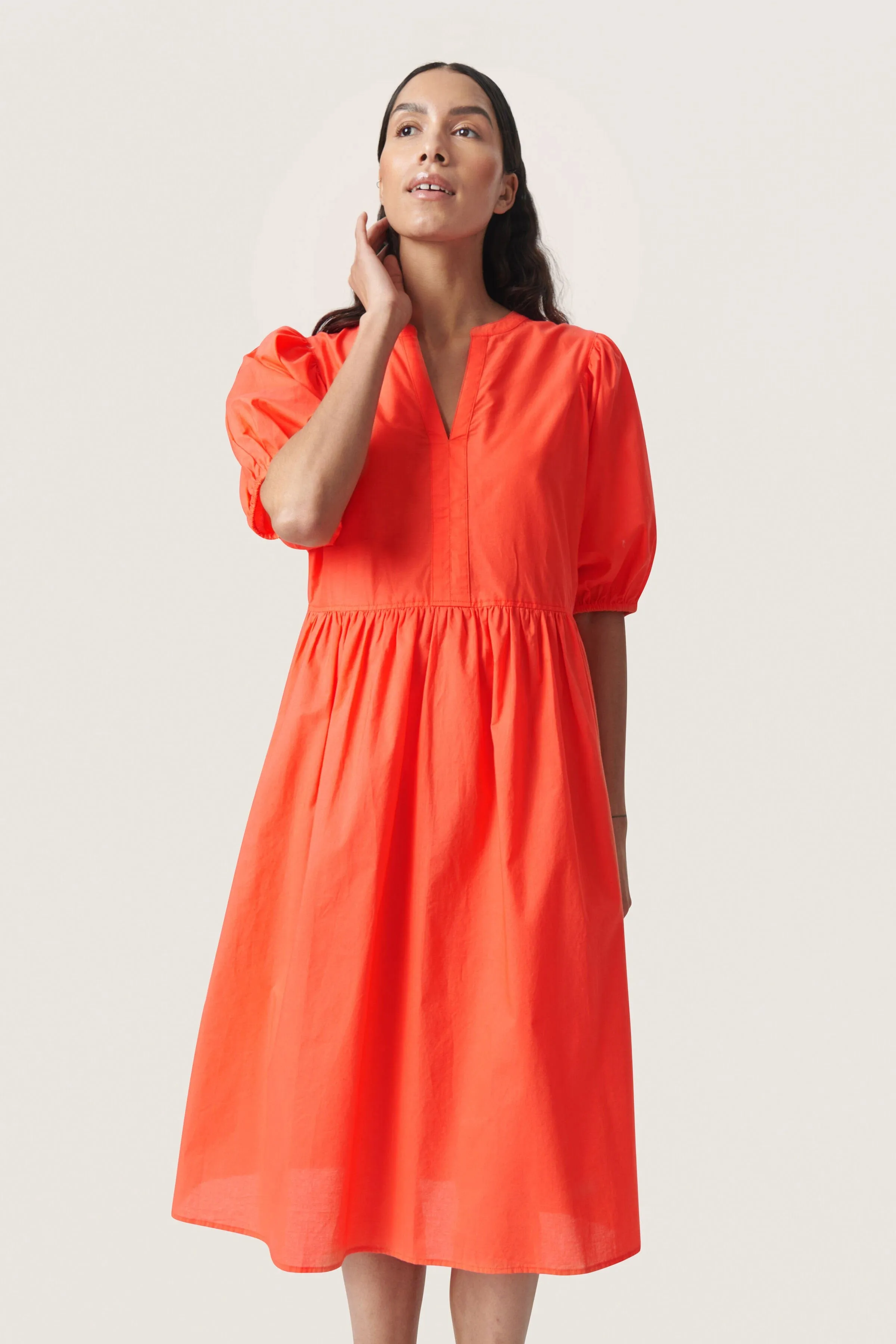 Josie Balloon Sleeve Dress - Hot Coral