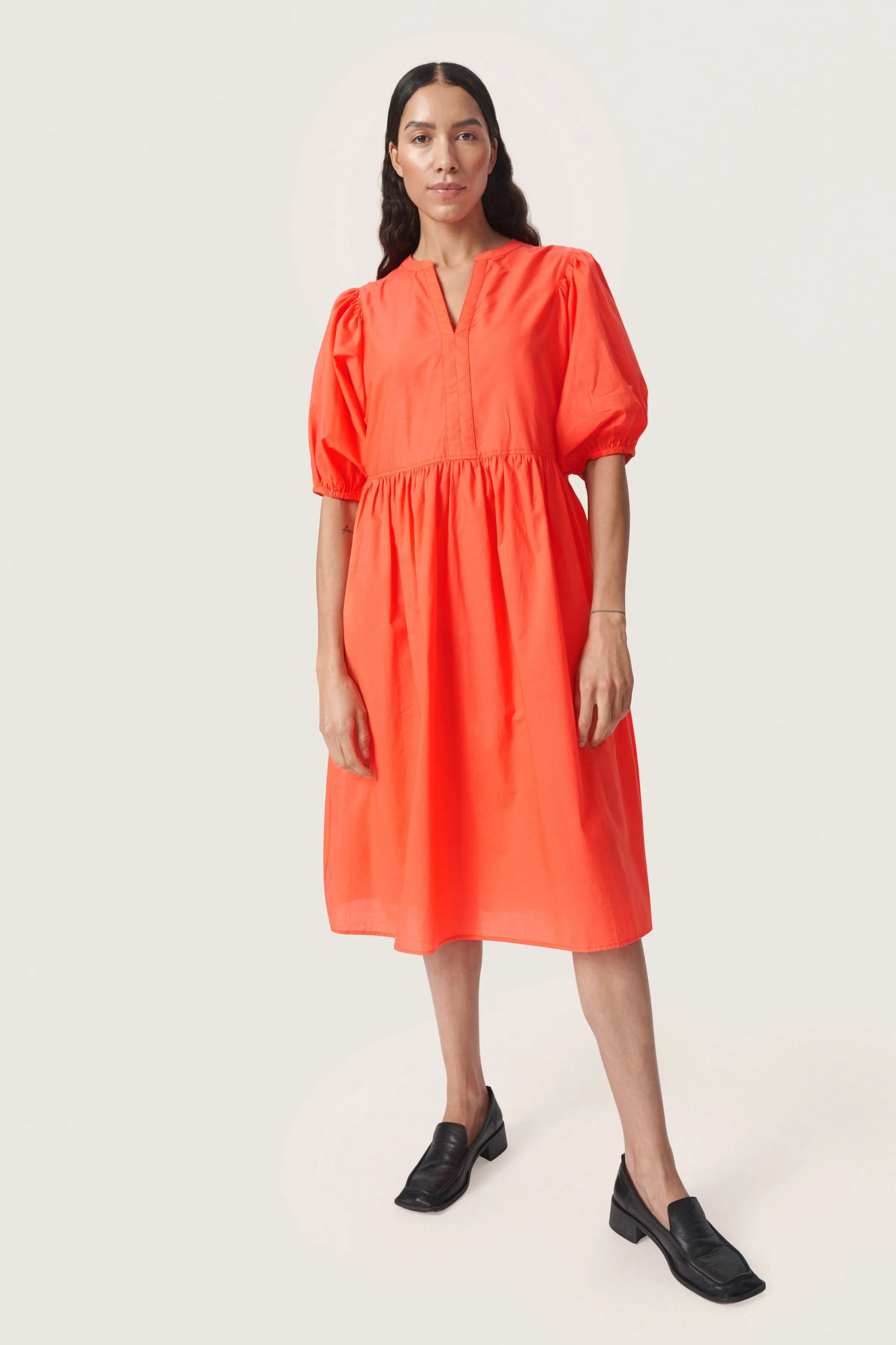 Josie Balloon Sleeve Dress - Hot Coral