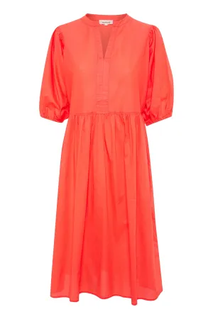 Josie Balloon Sleeve Dress - Hot Coral