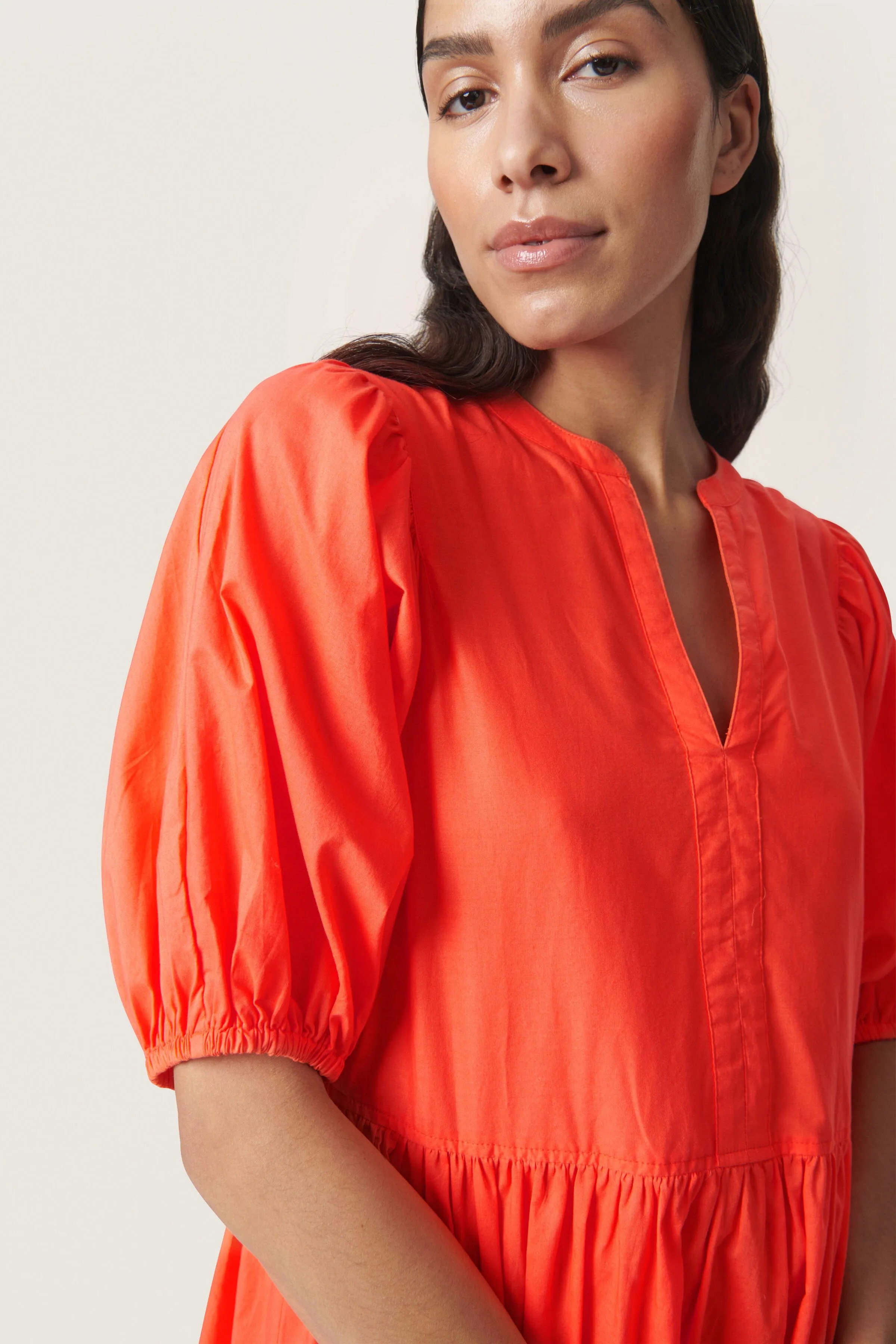 Josie Balloon Sleeve Dress - Hot Coral