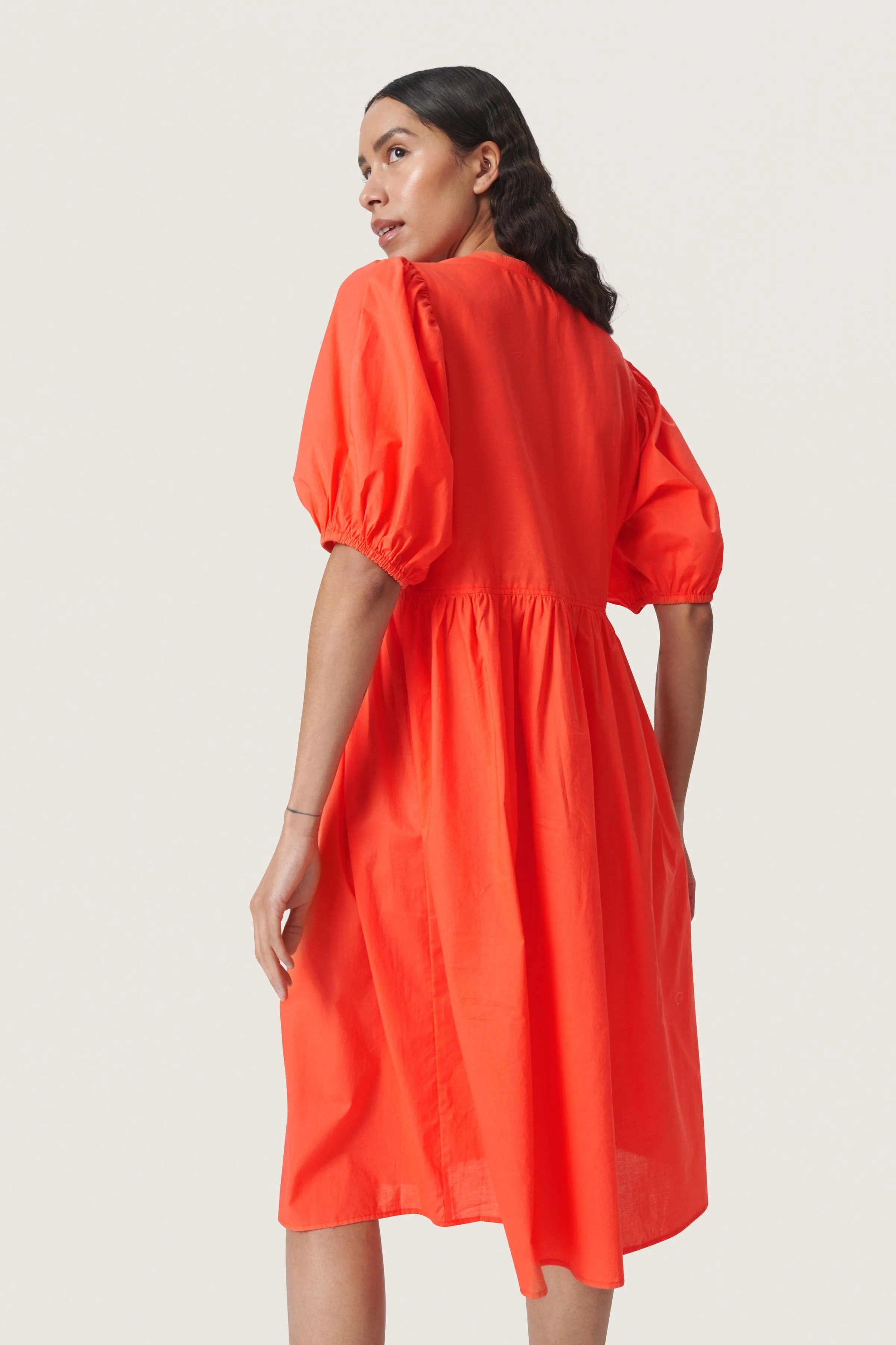 Josie Balloon Sleeve Dress - Hot Coral