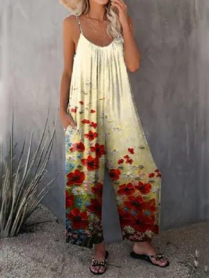 Jumpsuits Casual Multicolor Print Pocket Jumpsuit for Women