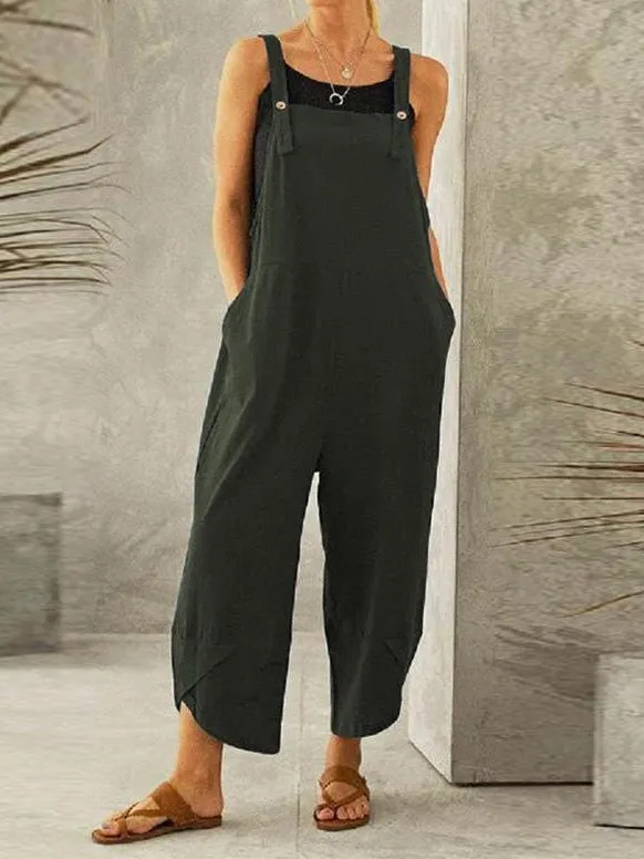 Jumpsuits Casual Solid Pocket Bib Jumpsuit for Women