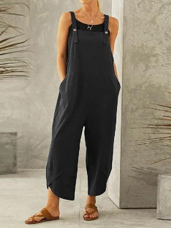 Jumpsuits Casual Solid Pocket Bib Jumpsuit for Women