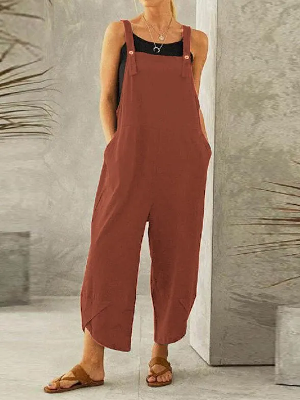 Jumpsuits Casual Solid Pocket Bib Jumpsuit for Women