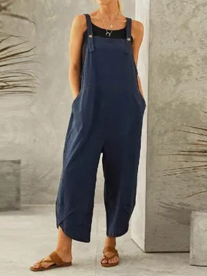 Jumpsuits Casual Solid Pocket Bib Jumpsuit for Women
