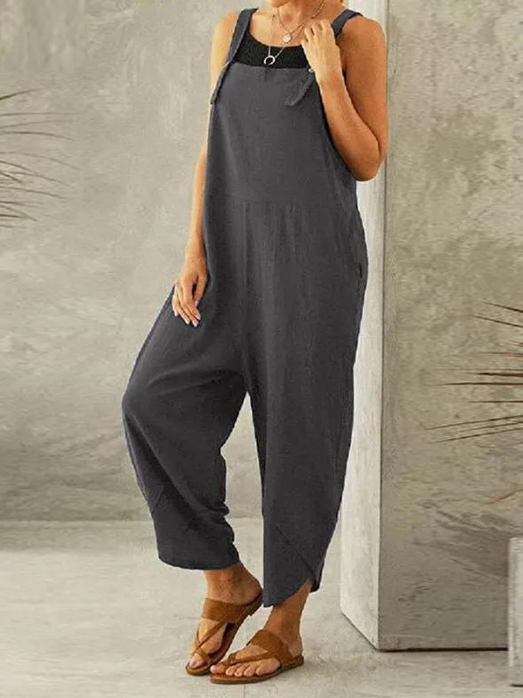 Jumpsuits Casual Solid Pocket Bib Jumpsuit for Women