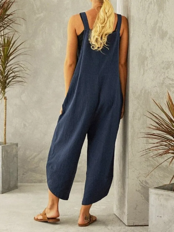 Jumpsuits Casual Solid Pocket Bib Jumpsuit for Women