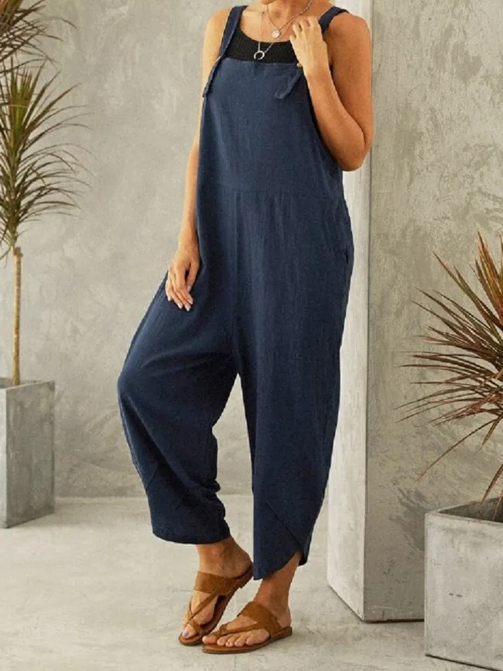 Jumpsuits Casual Solid Pocket Bib Jumpsuit for Women