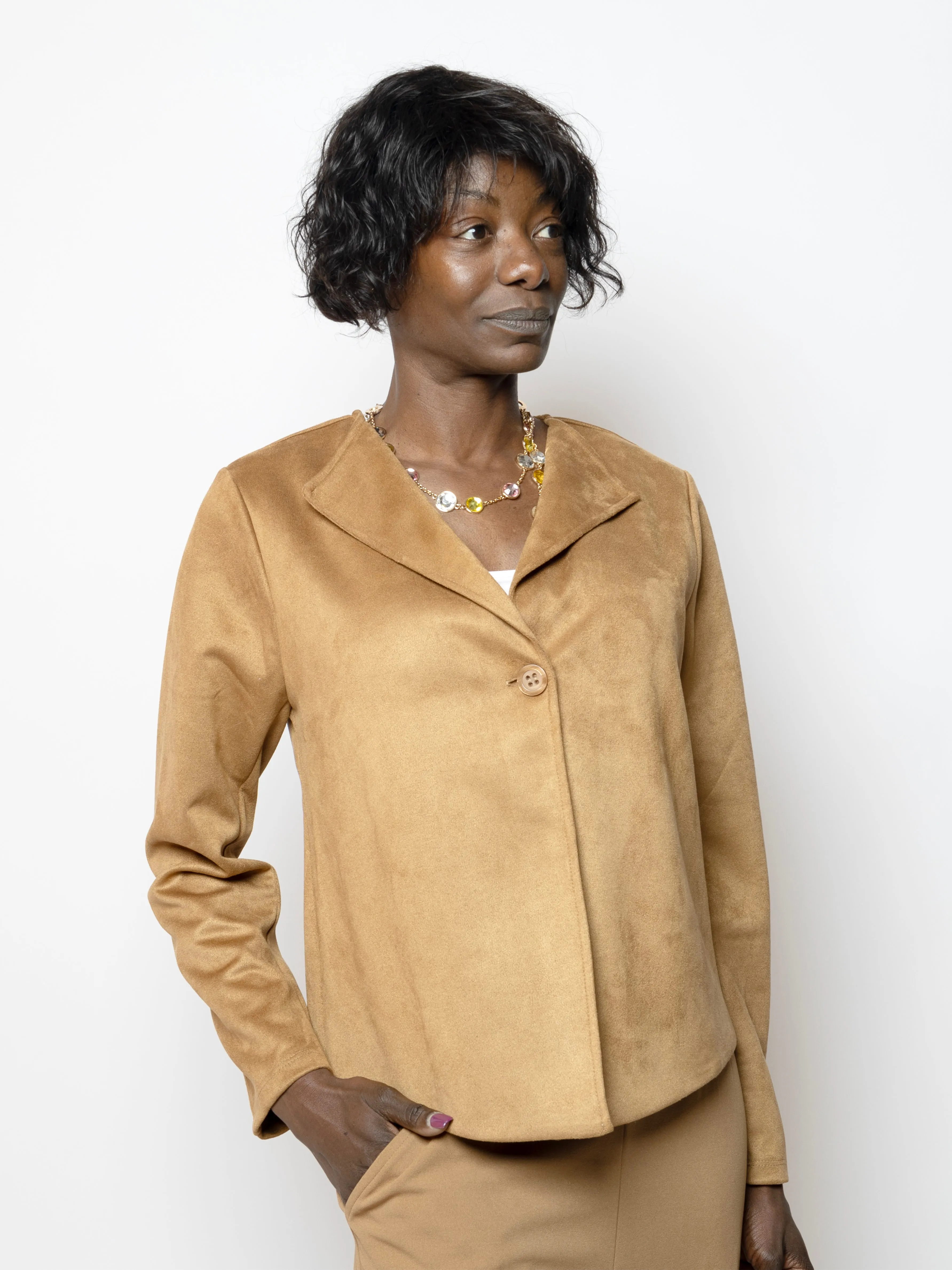 Kim & Co Stretch Suede Long Sleeve Short Jacket