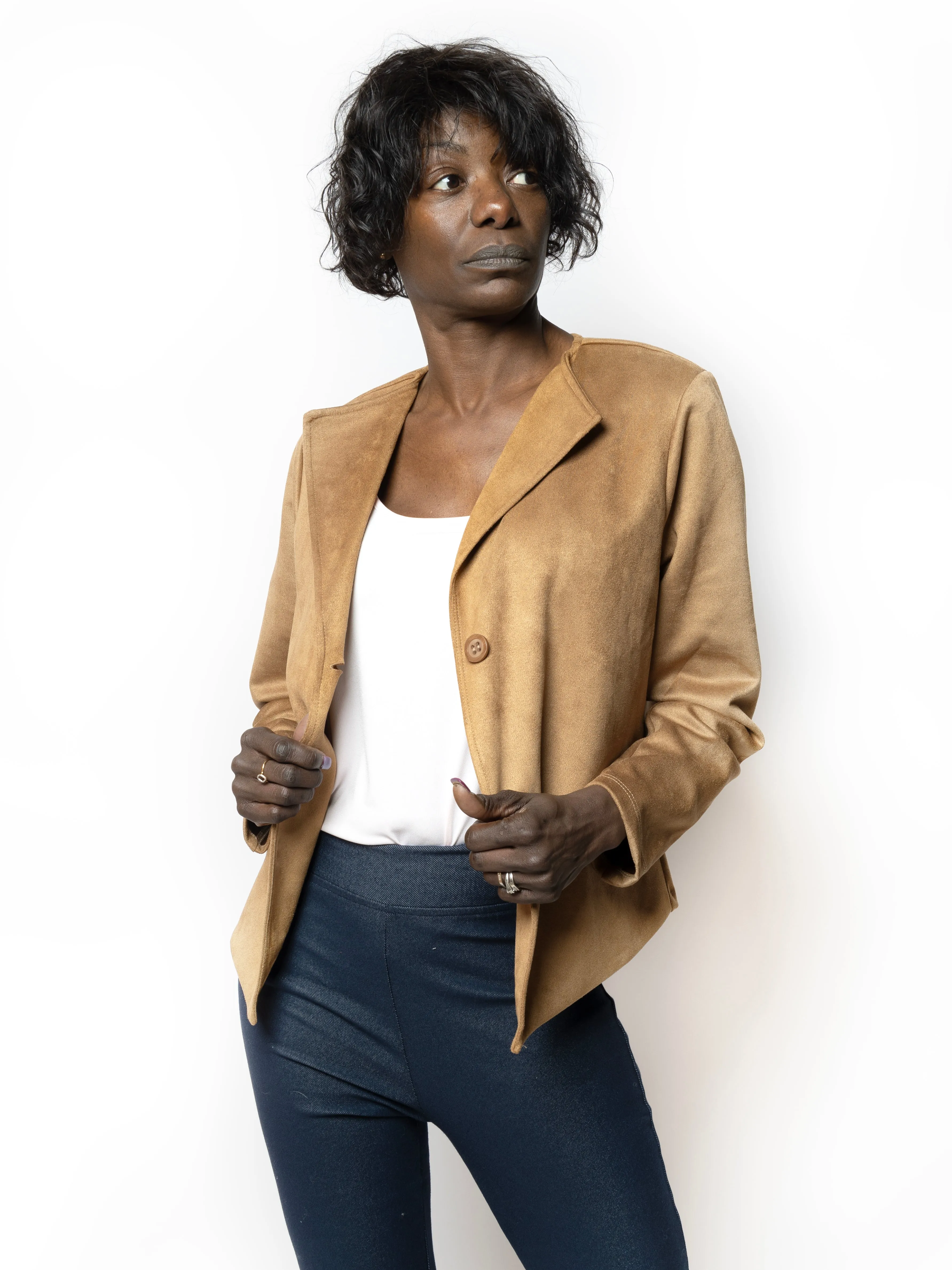 Kim & Co Stretch Suede Long Sleeve Short Jacket