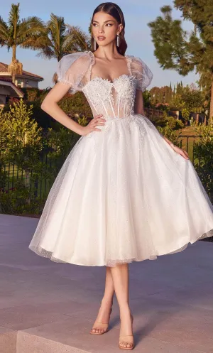 Ladivine CD0187W - Puff Sleeve Glitter A-Line Dress