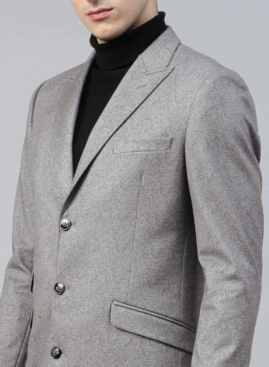 Light Grey Knit Solid Uncrushable Long Coat