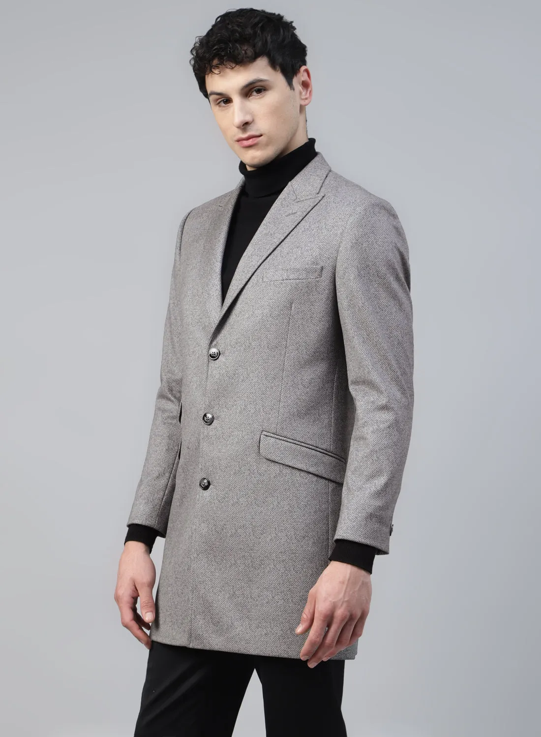 Light Grey Knit Solid Uncrushable Long Coat