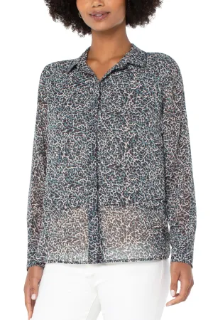Liverpool Double Layer Hidden Placket Long Sleeve Blouse In Teal
