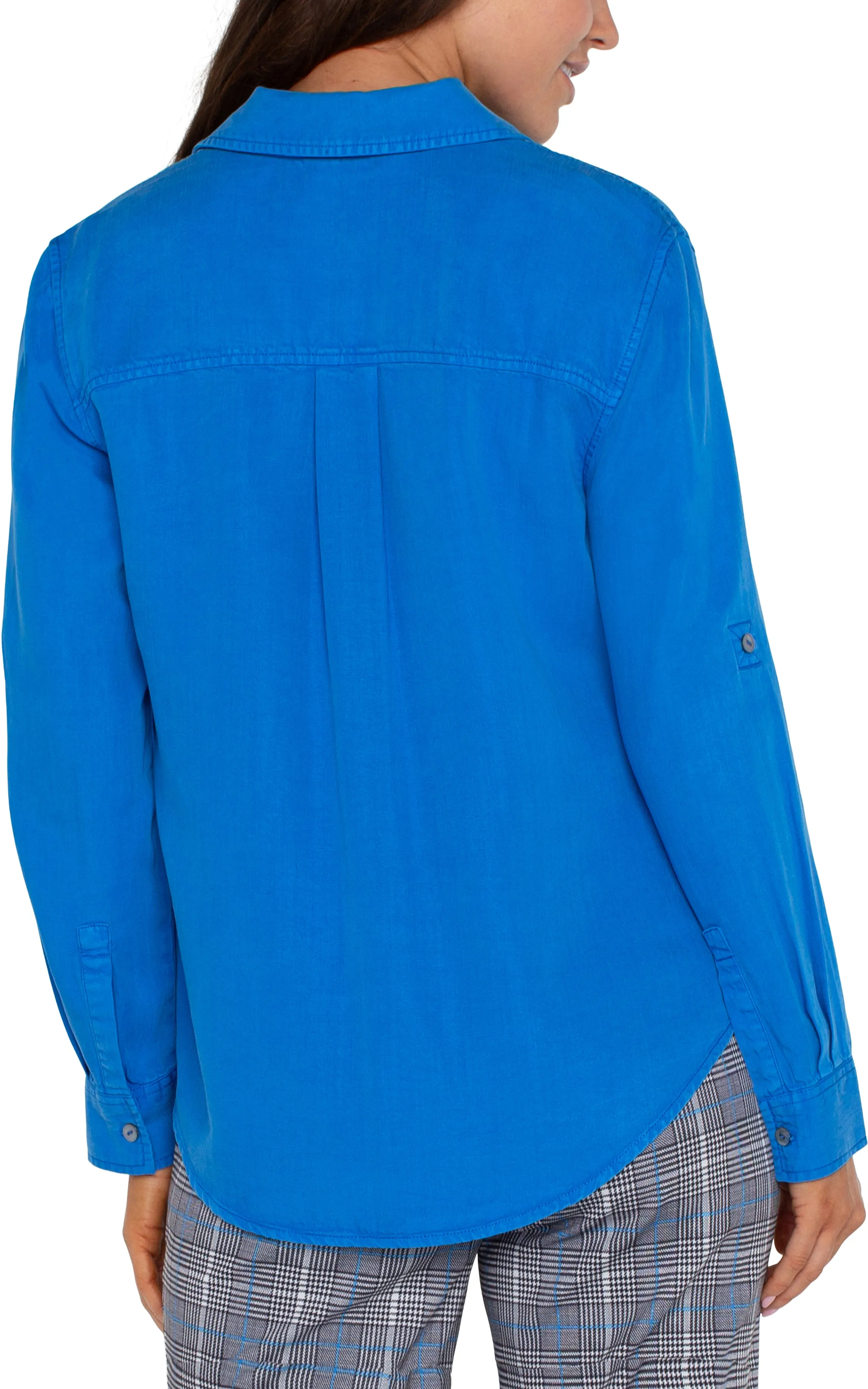 Liverpool Rolled Sleeve Button Down Shirt In Blue Topaz