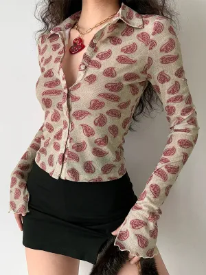 Long Sleeve Printed Shirt Top