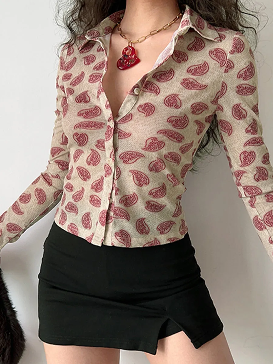 Long Sleeve Printed Shirt Top