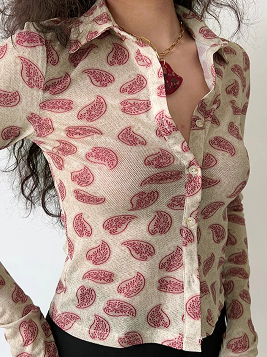 Long Sleeve Printed Shirt Top