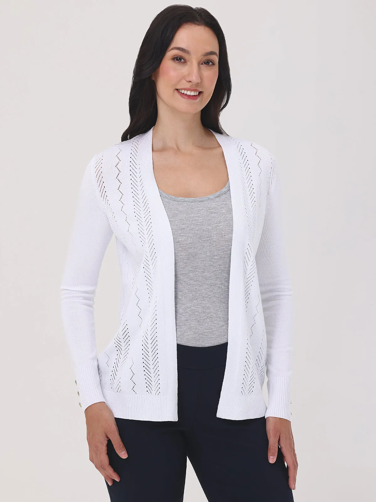 Mixed Pointelle Open Front Cardigan