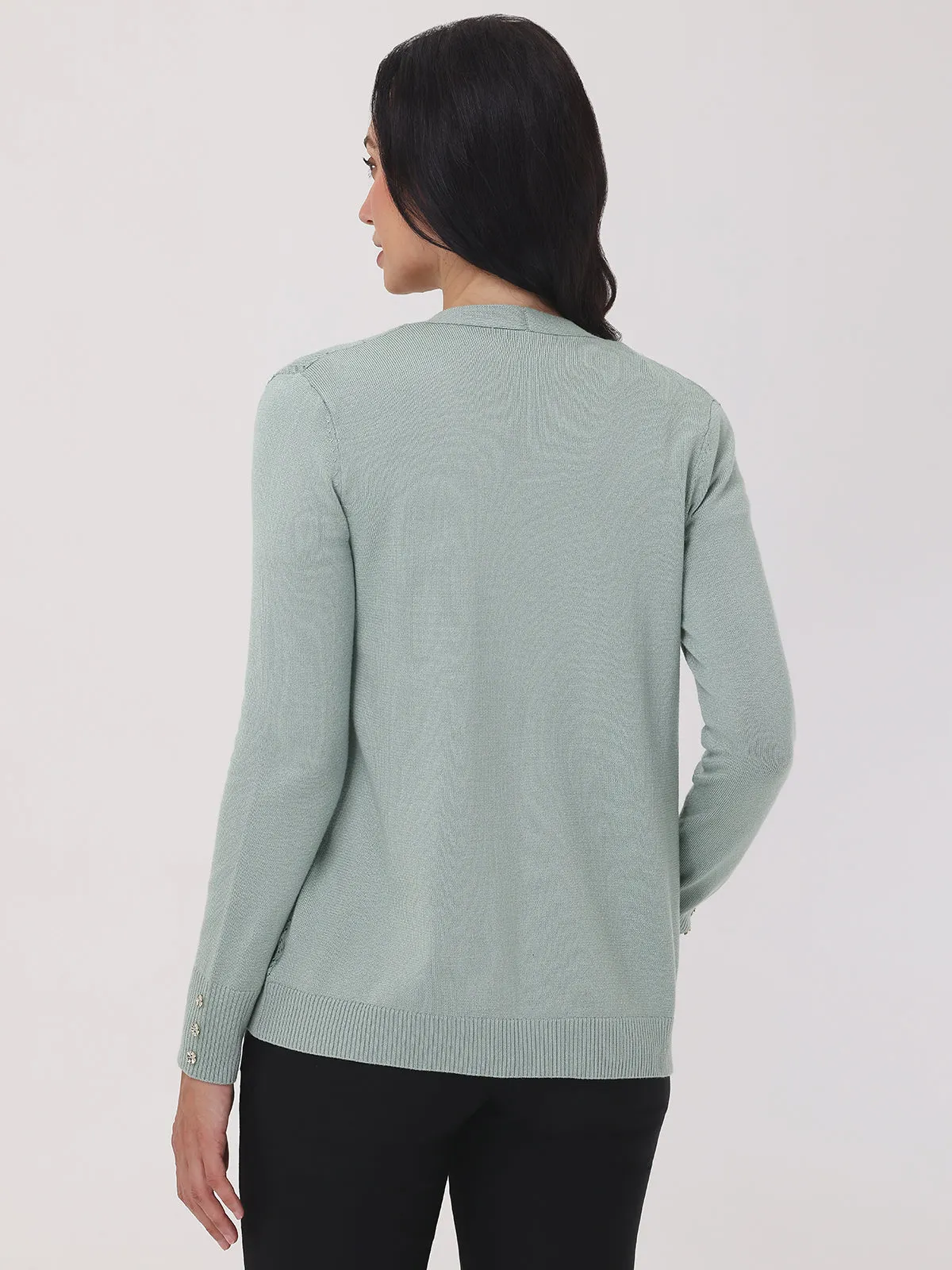 Mixed Pointelle Open Front Cardigan