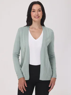 Mixed Pointelle Open Front Cardigan