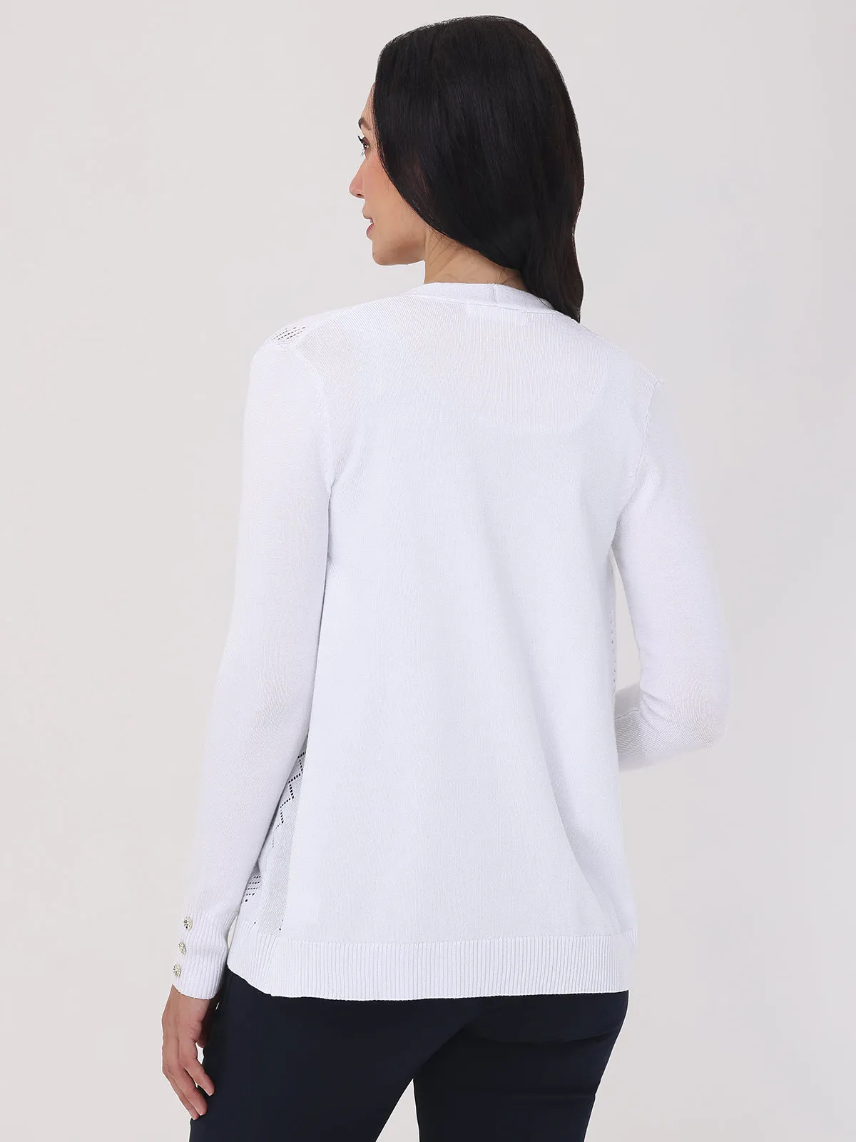 Mixed Pointelle Open Front Cardigan