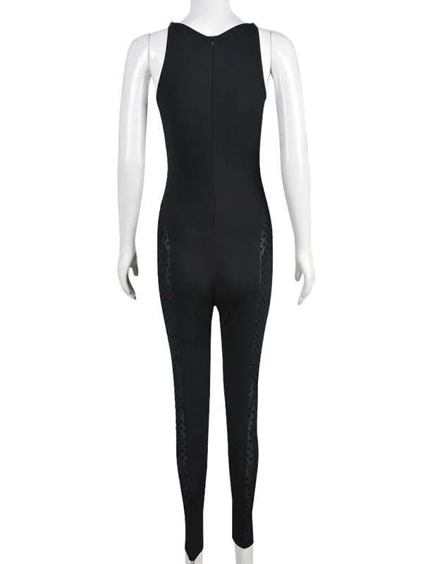 Momnfancy Black Mesh Diamond Rhinestone Cut Out Sleeveless Bodycon Sheer Chic Club Maternity Photoshoot Baby Shower Party Jumpsuit