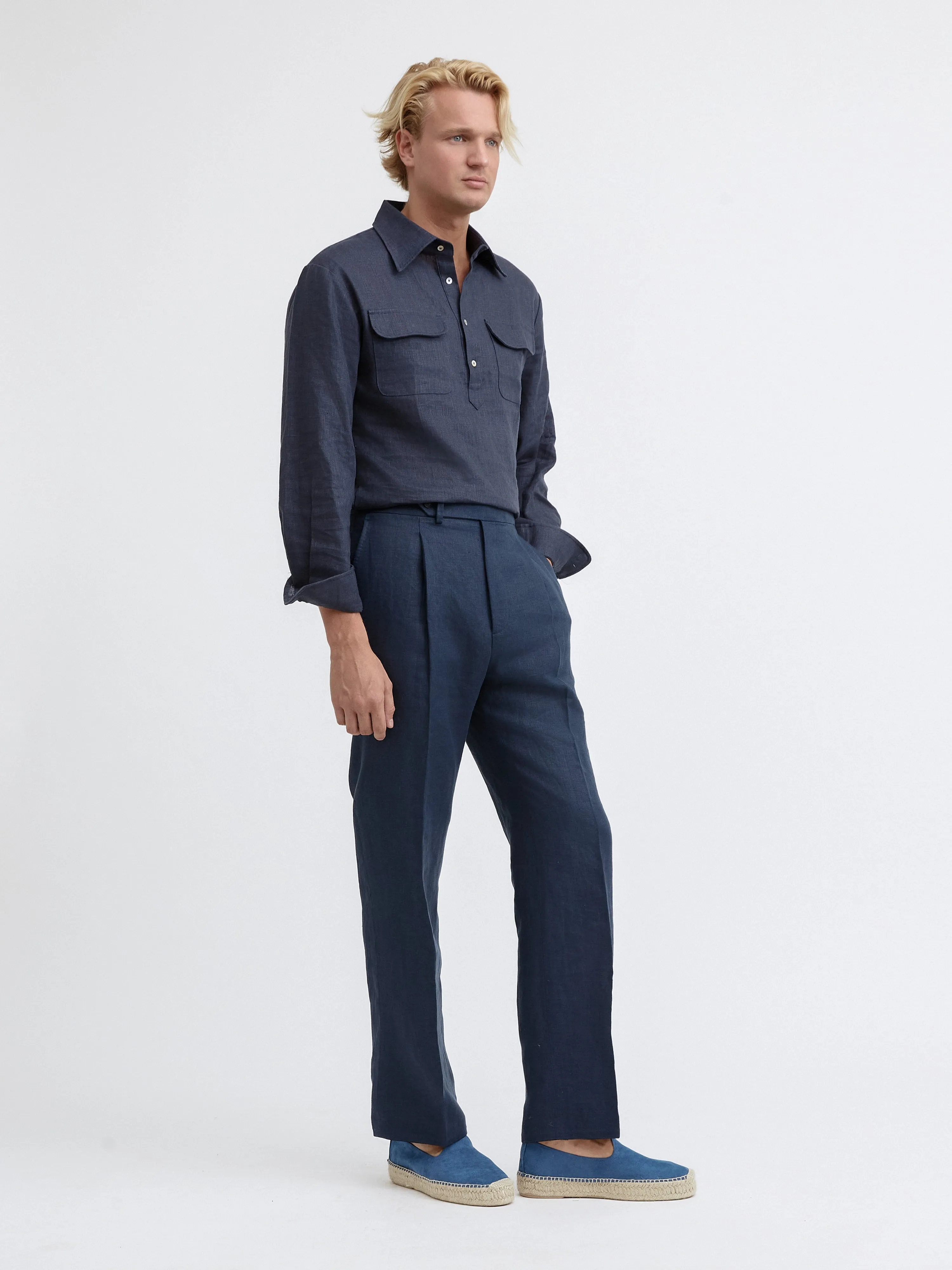 Navy Linen Oscar Trousers (Straight Fit) SS24