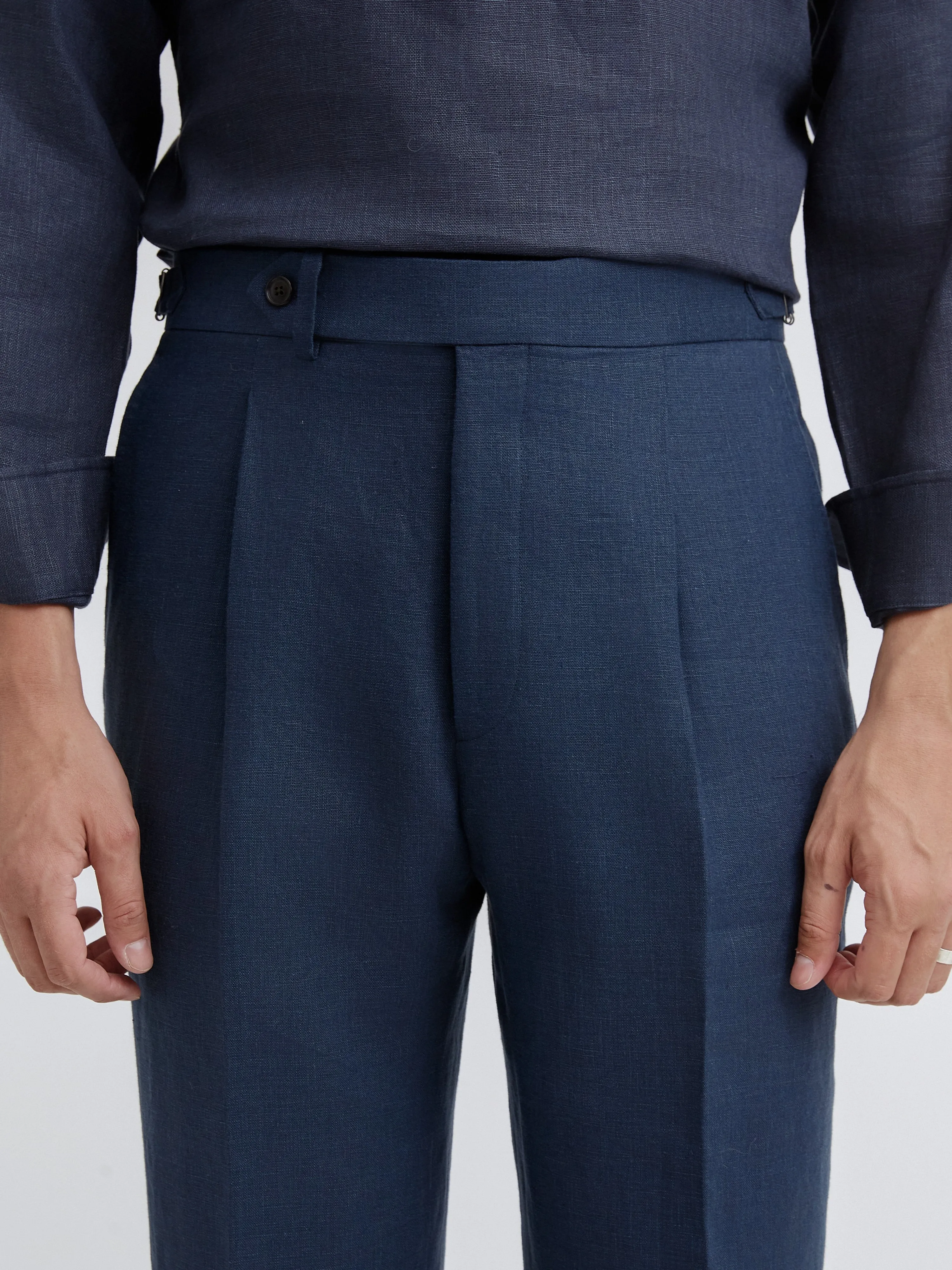 Navy Linen Oscar Trousers (Straight Fit) SS24