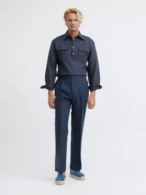 Navy Linen Oscar Trousers (Straight Fit) SS24