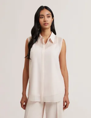 Norella Button Down Sleeveless Organza Shirt Pl-Pink