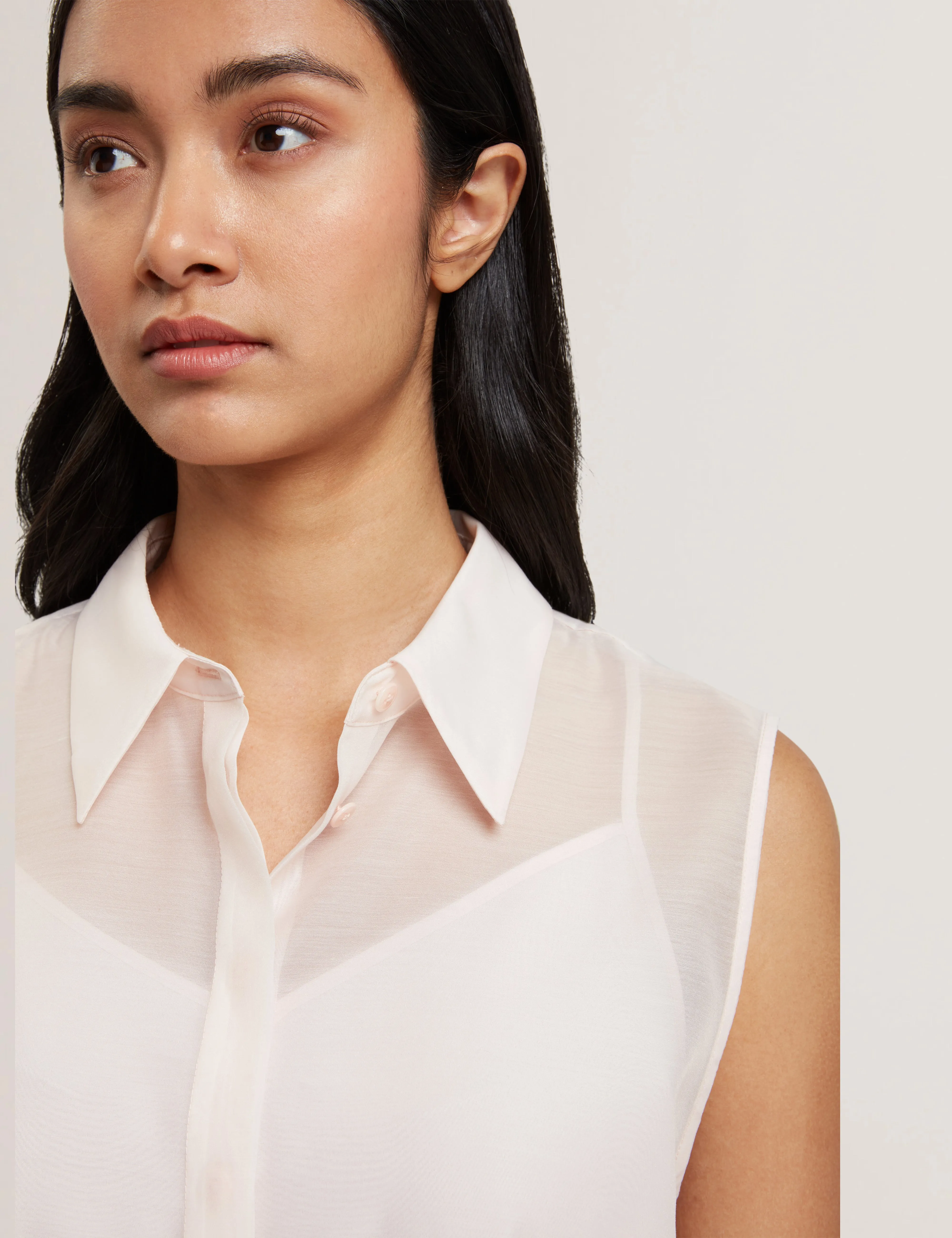 Norella Button Down Sleeveless Organza Shirt Pl-Pink