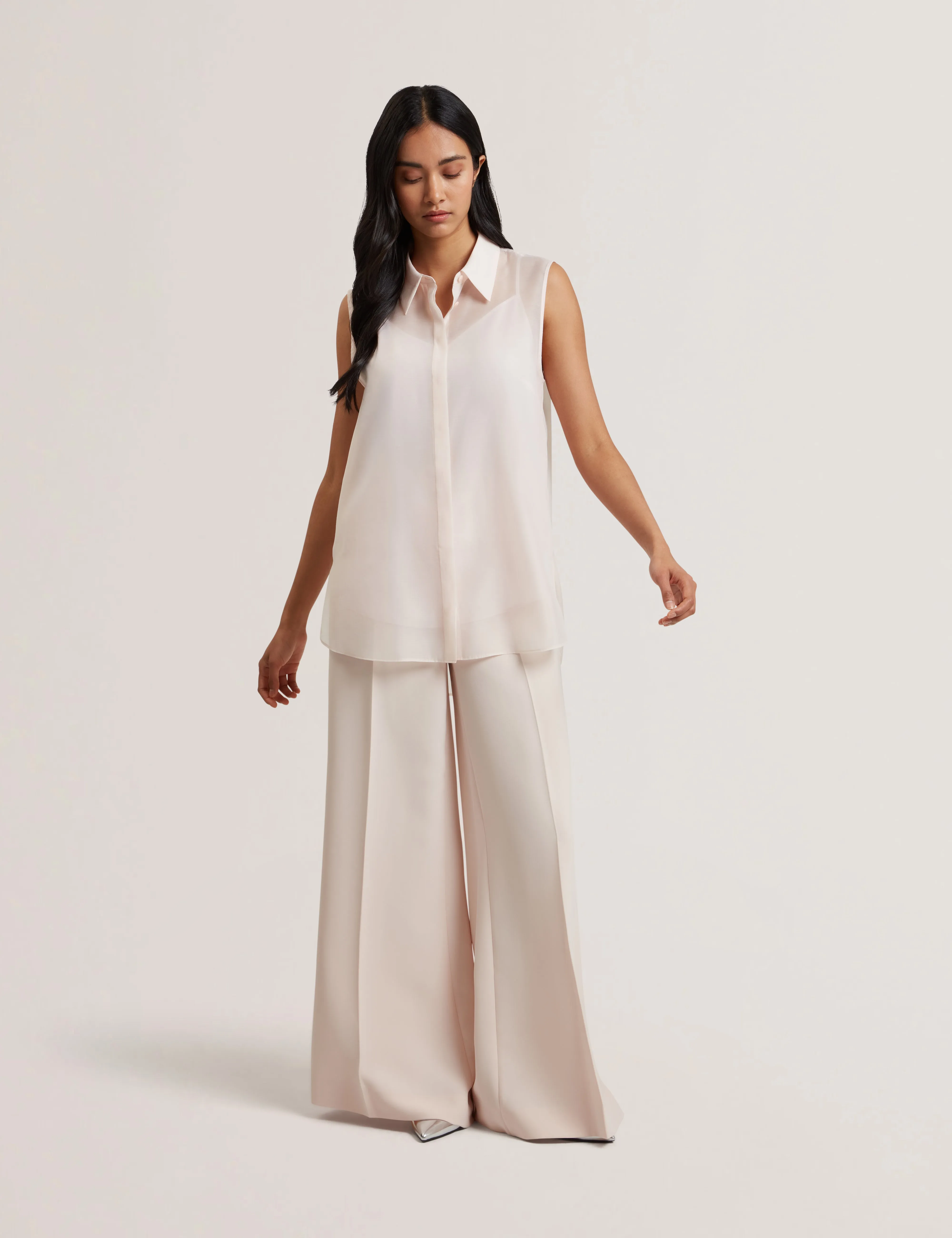 Norella Button Down Sleeveless Organza Shirt Pl-Pink