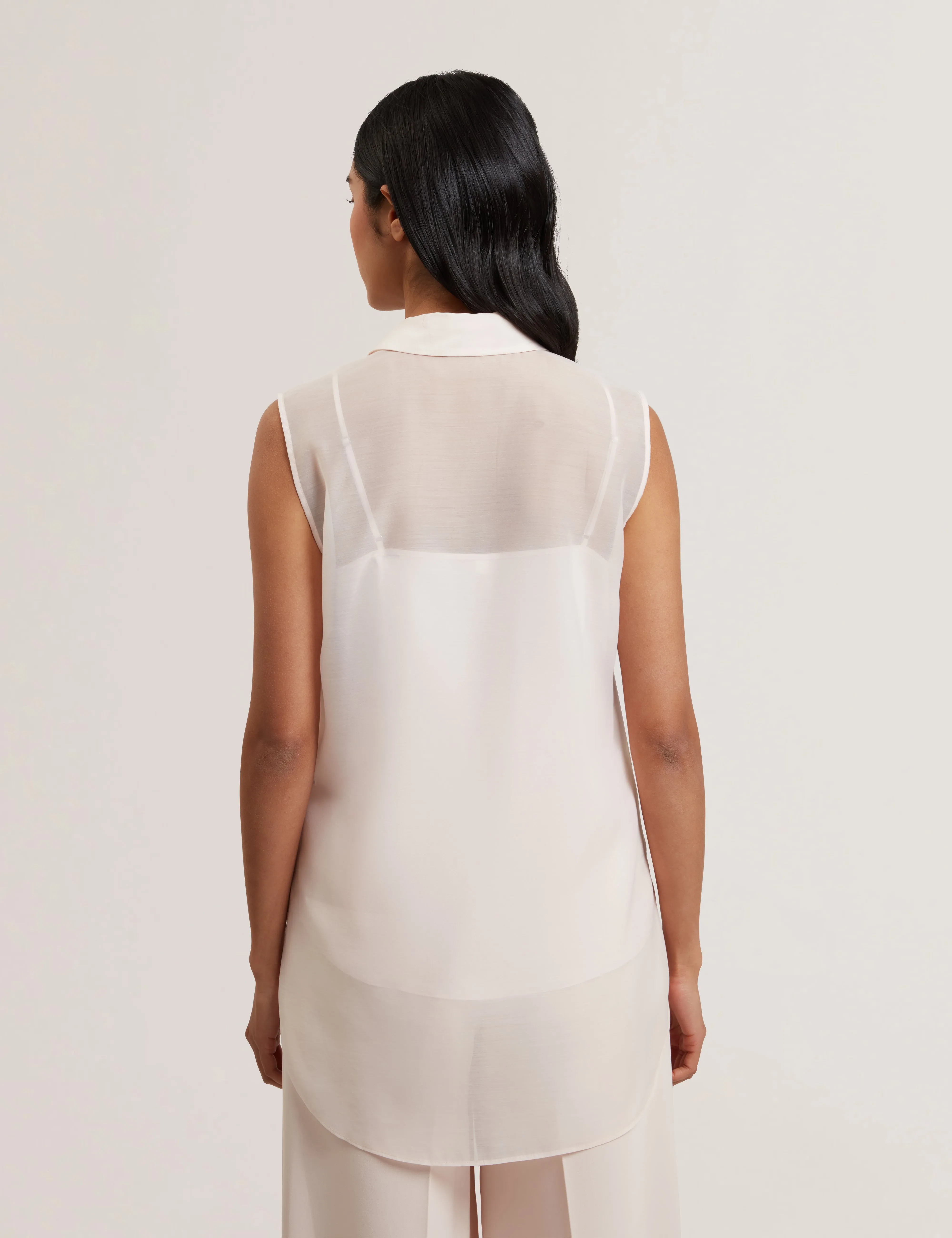 Norella Button Down Sleeveless Organza Shirt Pl-Pink