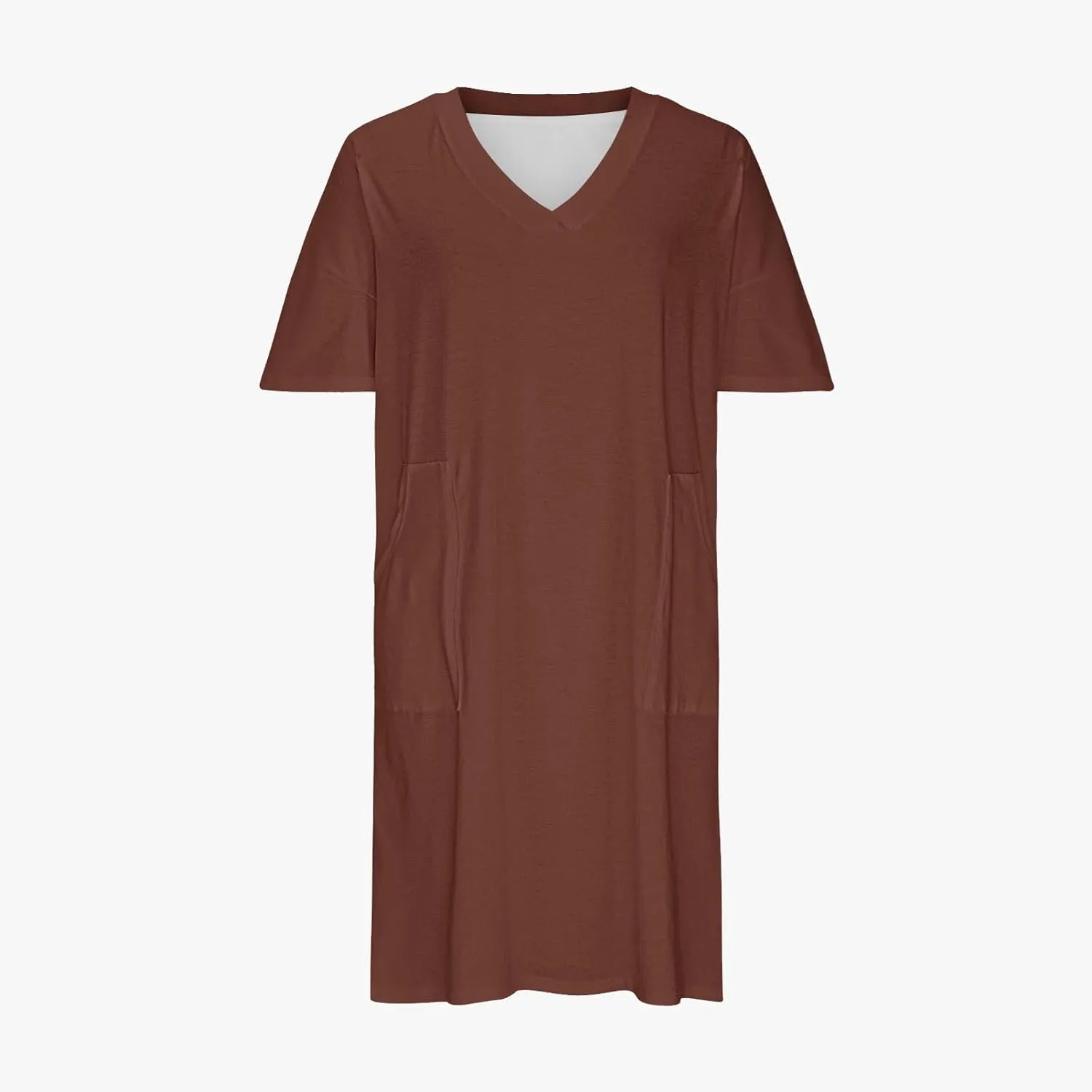 Plus Size V Neck Midi Dresses for Women Baggy V Neck T-Shirt Dress Solid Loose Fitting Sundress with Pokets