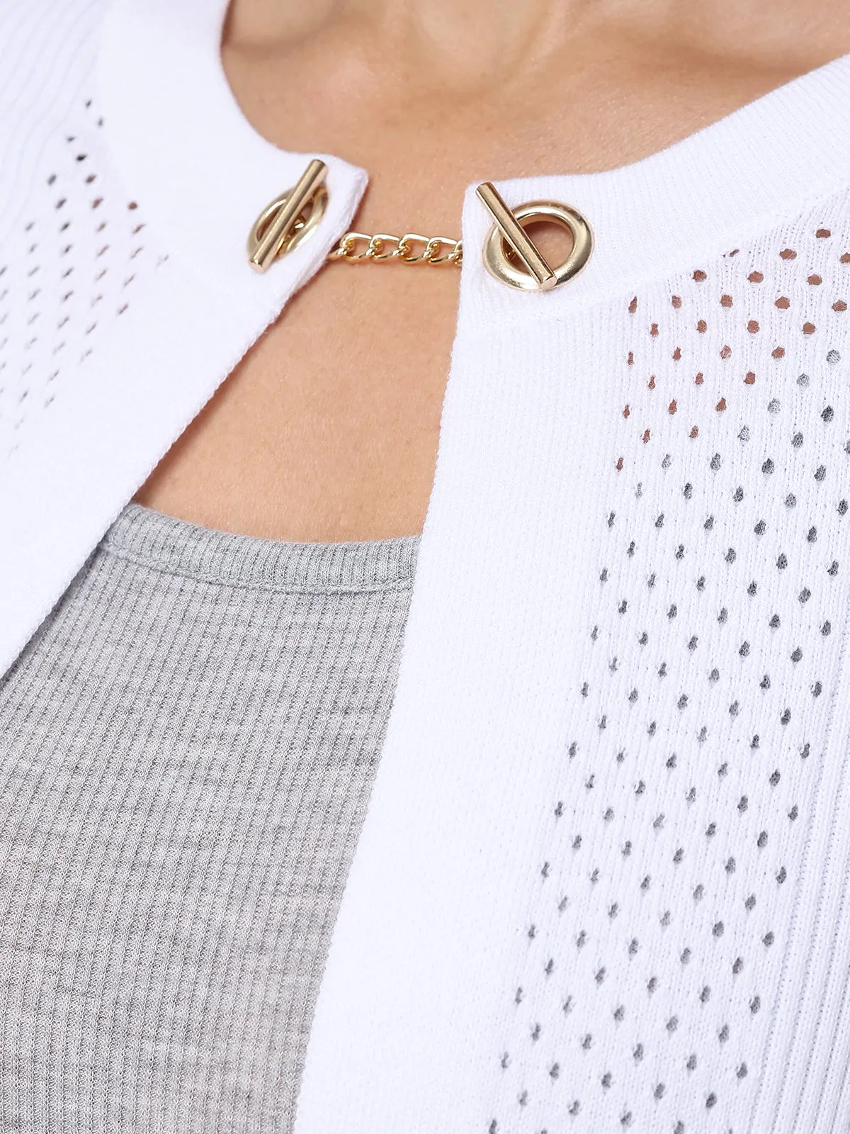 Pointelle 3/4 Sleeve Crop Cardigan