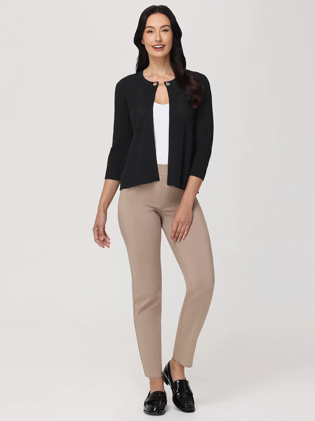 Pointelle 3/4 Sleeve Crop Cardigan