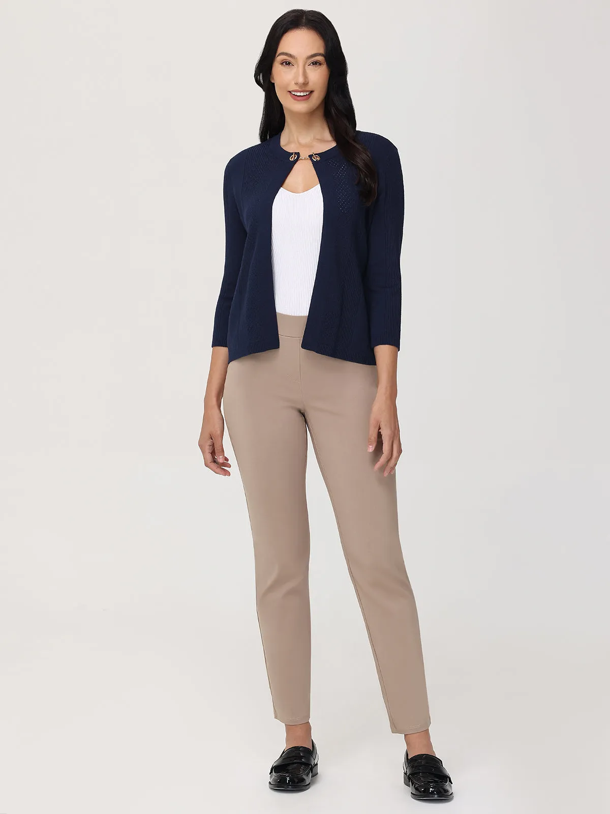 Pointelle 3/4 Sleeve Crop Cardigan
