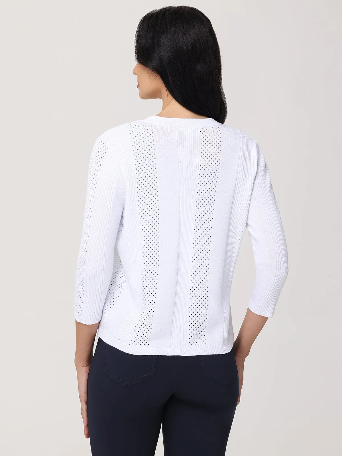 Pointelle 3/4 Sleeve Crop Cardigan