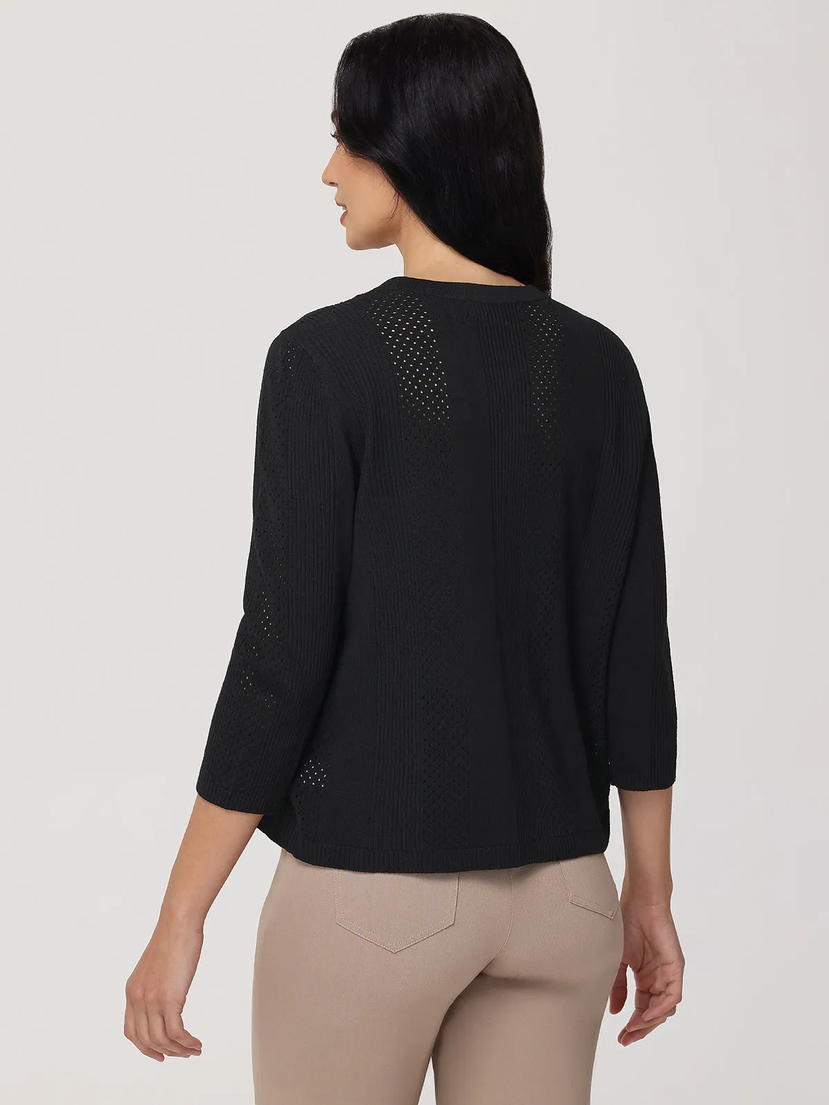 Pointelle 3/4 Sleeve Crop Cardigan