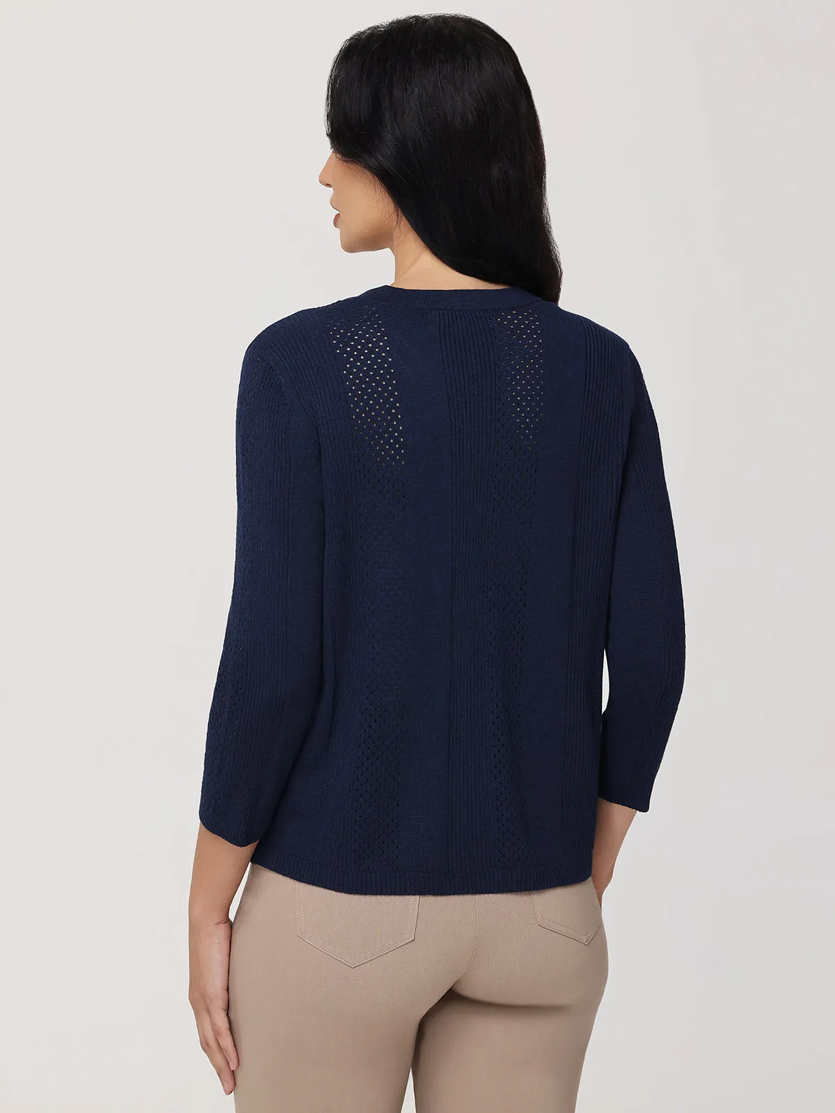 Pointelle 3/4 Sleeve Crop Cardigan