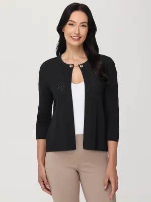 Pointelle 3/4 Sleeve Crop Cardigan