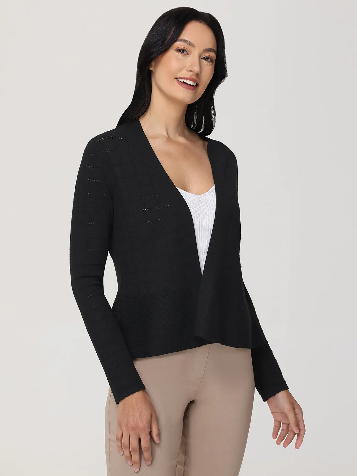 Pointelle Peplum Cardigan